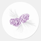 Kiefernzapfen lila grauer Winteraufkleber Runder Aufkleber (Vorderseite)
