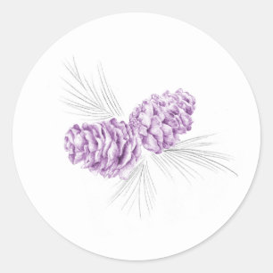 Kiefernzapfen lila grauer Winteraufkleber Runder Aufkleber