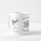 Kiefernzapfen, Nadeln, rote Berries. Happy Holiday Kaffeetasse (Vorderseite Links)