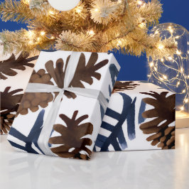 Kiefernzapfen und Branchen | Wasserfarbene Winterf Geschenkpapier