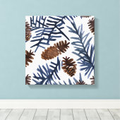 Kiefernzapfen und Branchen | Wasserfarbene Winterf Leinwanddruck (Insitu (Holzboden))