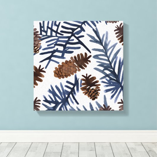 Kiefernzapfen und Branchen | Wasserfarbene Winterf Leinwanddruck (Insitu (Holzboden))
