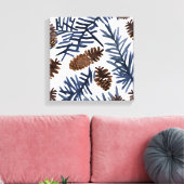 Kiefernzapfen und Branchen | Wasserfarbene Winterf Leinwanddruck (Insitu (Wohnzimmer))