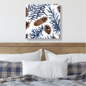 Kiefernzapfen und Branchen | Wasserfarbene Winterf Leinwanddruck (Insitu (Schlafzimmer))