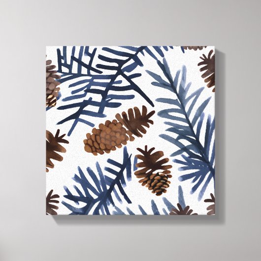 Kiefernzapfen und Branchen | Wasserfarbene Winterf Leinwanddruck (Vorderseite)
