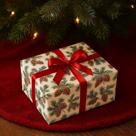 Kiefernzapfen- und Immergrünwald Geschenkpapier