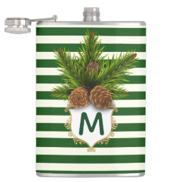 Kiefernzapfen und Mit Monogramm Streifen Flachmann