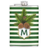 Kiefernzapfen und Mit Monogramm Streifen Flachmann (Vorderseite)