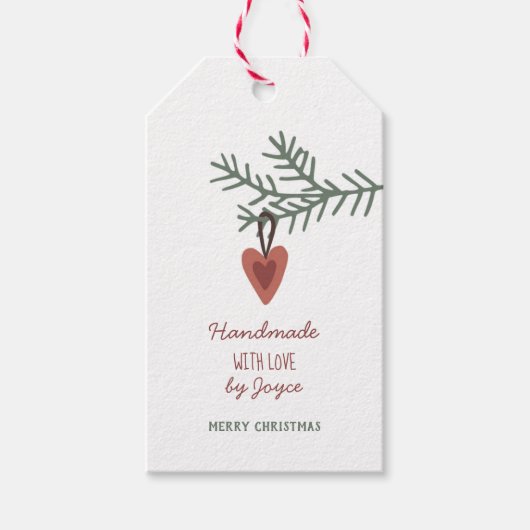 Kiefernzweig + Ornament - Handgefertigt mit Liebe Geschenkanhänger (Vorderseite)
