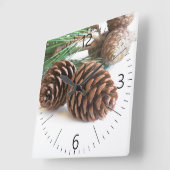 Kiefernzweig und -kegel quadratische wanduhr (Winkel)
