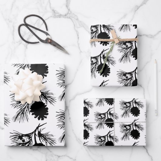 Kiefernzweig und Kone Geschenkpapier Set (Vorderseite)