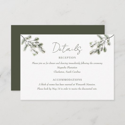 Kiefernzweig | Winter Forest Wedding Details Begleitkarte (Vorne/Hinten)