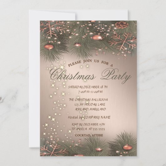 Kiefernzweige, Bälle, Weihnachtsgebäck, Party Einladung (Vorderseite)