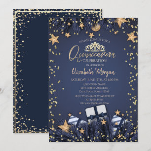 Kiefernzweige, Diamanten Navy Blau Quinceañera Einladung