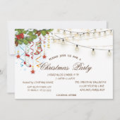 Kiefernzweige Holz, String Lights Weihnachten Einladung (Vorderseite)