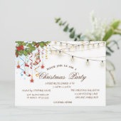 Kiefernzweige Holz, String Lights Weihnachten Einladung (Stehend Vorderseite)