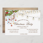 Kiefernzweige Holz, String Lights Weihnachten Einladung (Vorne/Hinten)