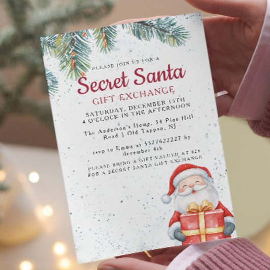 Kiefernzweige I Santa mit Geschenk geheim Santa Pa Einladung