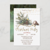 Kiefernzweige, Lights Wood Christmas Party Einladung (Vorne/Hinten)