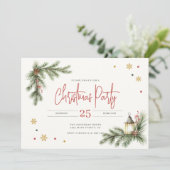 Kiefernzweige mit Holly Berries & Gold Snowflake Einladung (Stehend Vorderseite)