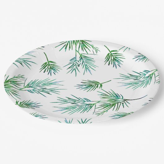 "Kiefernzweige" Pappteller (Schrägansicht)