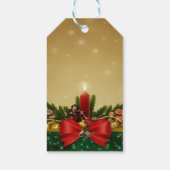 Kiefernzweige, Roter Bogen, Kerze, Frohe Weihnacht Geschenkanhänger (Rückseite)