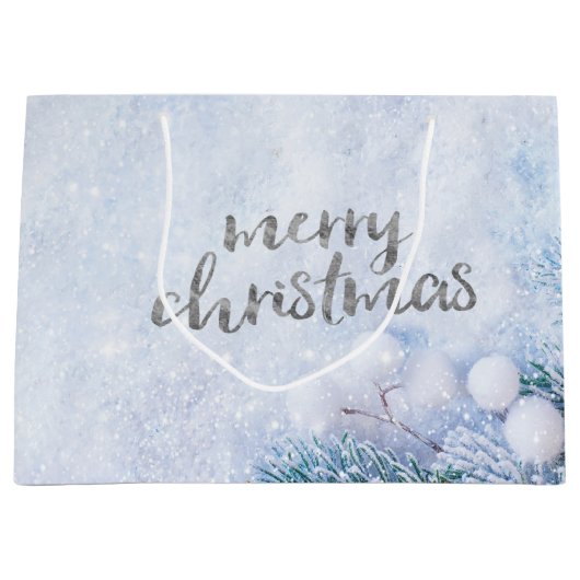 Kiefernzweige, Schnee Große Geschenktüte (Vorderseite)