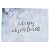 Kiefernzweige, Schnee Große Geschenktüte (Rückseite)