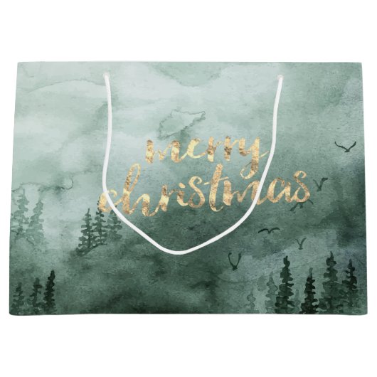 Kiefernzweige, Schnee Große Geschenktüte (Vorderseite)