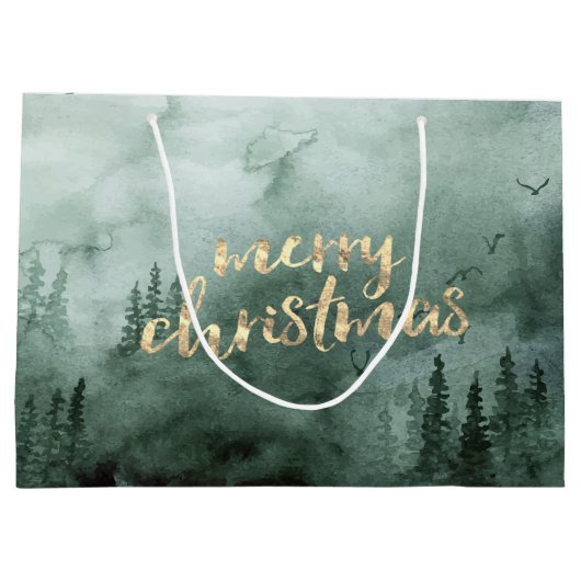 Kiefernzweige, Schnee Große Geschenktüte (Rückseite)