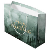 Kiefernzweige, Schnee Große Geschenktüte (Rückseite Schrägansicht)