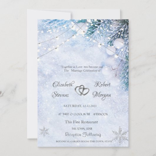 Kiefernzweige, Schneeballlichter Einladung (Vorderseite)