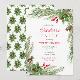 Kiefernzweige und Berries Weihnachtsfest-Party Einladung