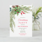 Kiefernzweige und Berries Weihnachtsfest-Party Einladung (Stehend Vorderseite)