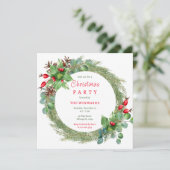 Kiefernzweige und Berries Weihnachtsfest-Party Einladung (Stehend Vorderseite)