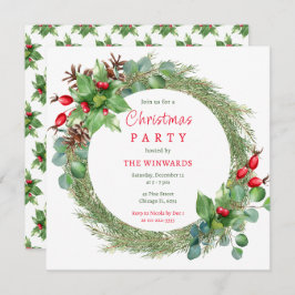 Kiefernzweige und Berries Weihnachtsfest-Party Einladung