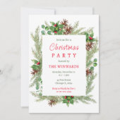 Kiefernzweige und Berries Weihnachtsfest-Party Einladung (Vorderseite)