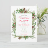 Kiefernzweige und Berries Weihnachtsfest-Party Einladung (Stehend Vorderseite)