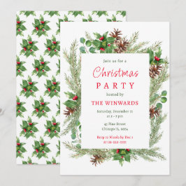 Kiefernzweige und Berries Weihnachtsfest-Party Einladung