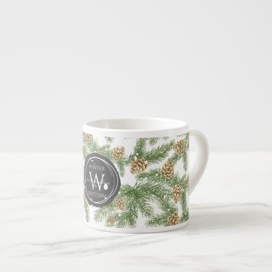 Kiefernzweige und Kiefernkiefer Wasserfarbmuster Espressotasse (Vorderseite Rechts)
