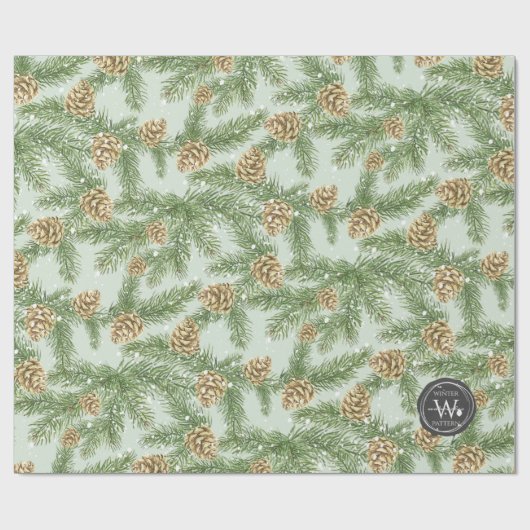 Kiefernzweige und Kiefernkiefer Wasserfarbmuster Geschenkpapier (Flach)