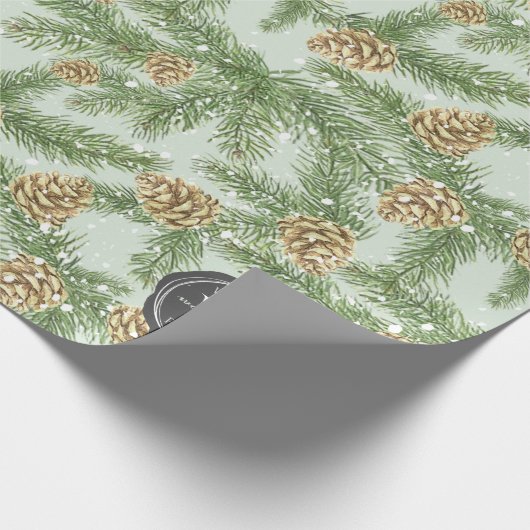 Kiefernzweige und Kiefernkiefer Wasserfarbmuster Geschenkpapier (Ecke)