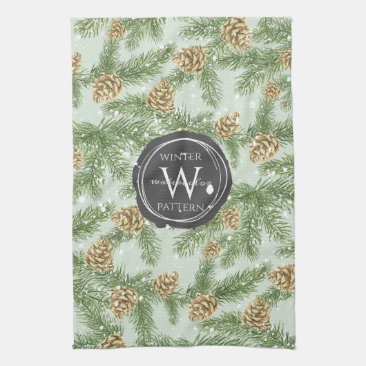 Kiefernzweige und Kiefernkiefer Wasserfarbmuster Geschirrtuch (Vertikal)