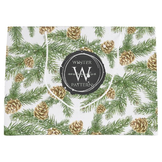 Kiefernzweige und Kiefernkiefer Wasserfarbmuster Große Geschenktüte (Vorderseite)