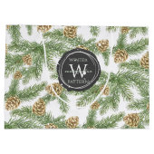 Kiefernzweige und Kiefernkiefer Wasserfarbmuster Große Geschenktüte (Rückseite)