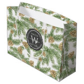 Kiefernzweige und Kiefernkiefer Wasserfarbmuster Große Geschenktüte (Rückseite Schrägansicht)