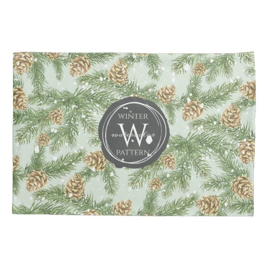 Kiefernzweige und Kiefernkiefer Wasserfarbmuster Kissenbezug (Rückseite)