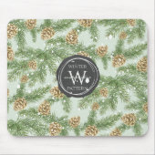 Kiefernzweige und Kiefernkiefer Wasserfarbmuster Mousepad (Vorne)