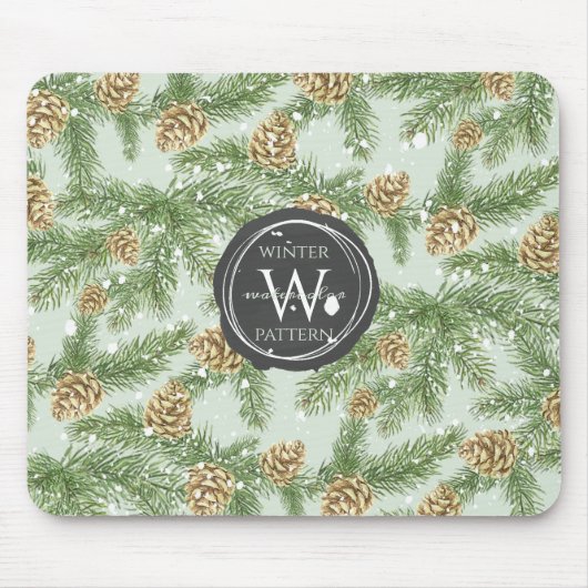 Kiefernzweige und Kiefernkiefer Wasserfarbmuster Mousepad (Vorne)
