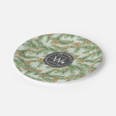 Kiefernzweige und Kiefernkiefer Wasserfarbmuster Pappteller (Schrägansicht)